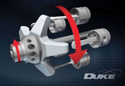 Έκπληξη κάνει ένας νέος τύπος κινητήρα, που ονομάζεται Duke, και έχει μοναδικά χαρακτηριστικά. Όπως για παράδειγμα ότι είναι αξονικός, με 5 κυλίνδρους, 3 ψεκαστήρες (injectors), είναι τετράχρονος, και δεν έχει βαλβίδες! O καινοτόμος κινητήρας της Duke από τη Νέα Ζηλανδία