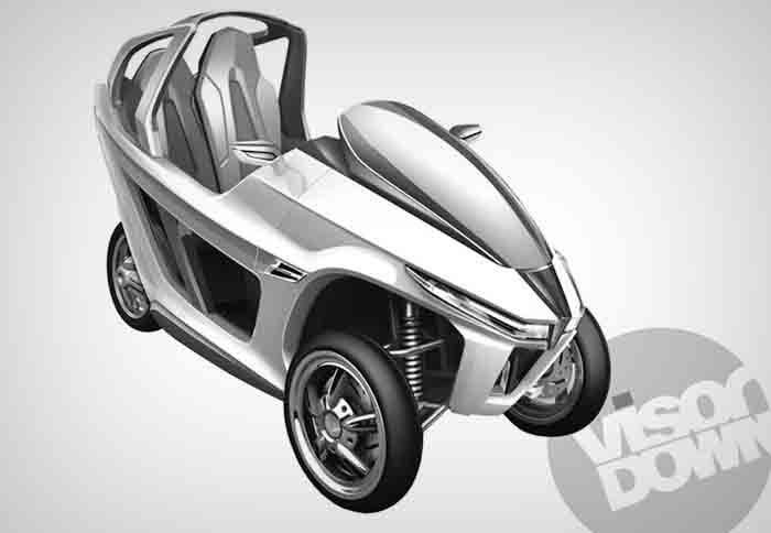 H SYM αιτήθηκε κατοχύρωση ευρεσιτεχνίας για το συγκεκριμένο τρίροδο όχημα πόλης.