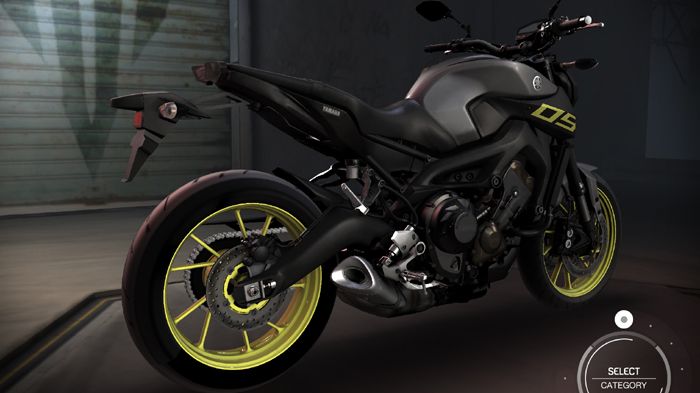 Ένα ΜΤ09 στο εικονικό περιβάλλον ΜY Garage MT, με εμφανές το customizing που έχει υποστεί.