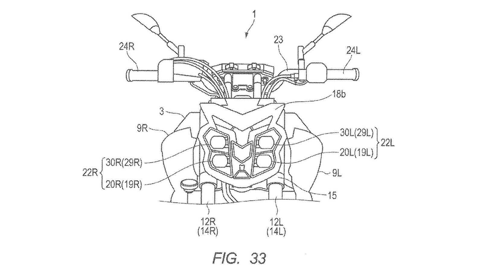 Τα σχέδια που δείχνουν την νέα μάσκα και το φωτιστικό σώμα για το Yamaha MT-07. 