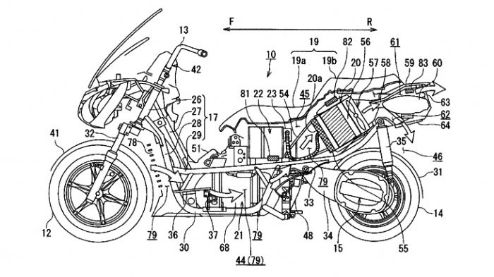 Στο σχετικό σχέδιο φαίνεται ένα maxi scooter στο οποίο έχει εφαρμοστεί το σύστημα κυψέλης καυσίμων υδρογόνου που έχει εξελίξει η Suzuki. 