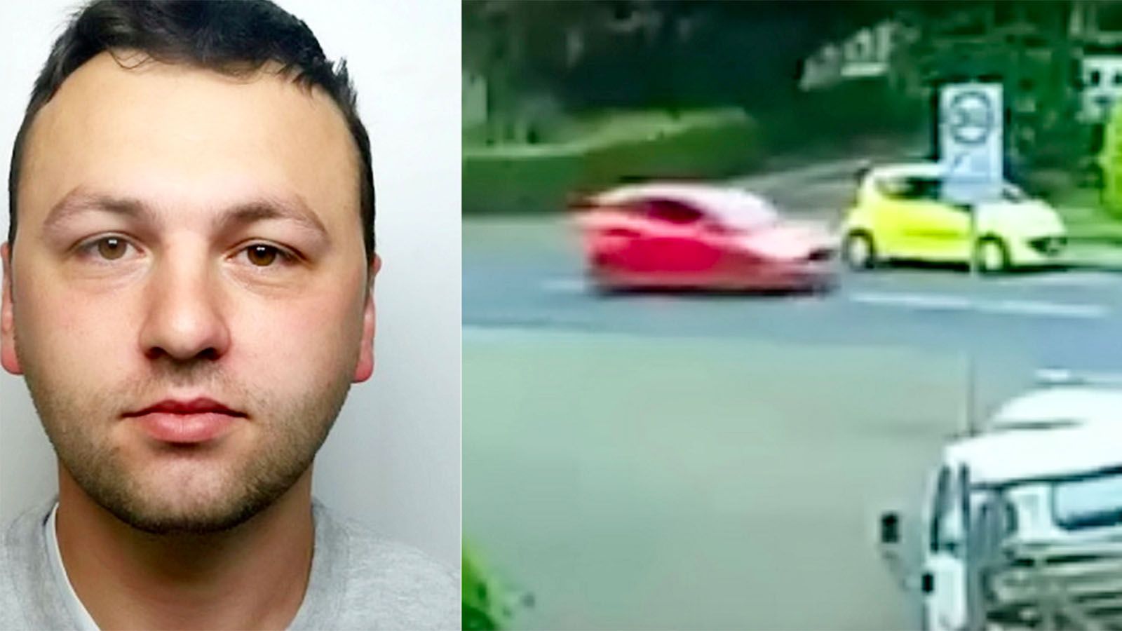 Ο 28χρονος David Barnes και ένα στιγμιότυπο από κάμερα ασφαλείας, που δείχνει το κόκκινο Fiesta του στη μοιραία καταδίωξη. 