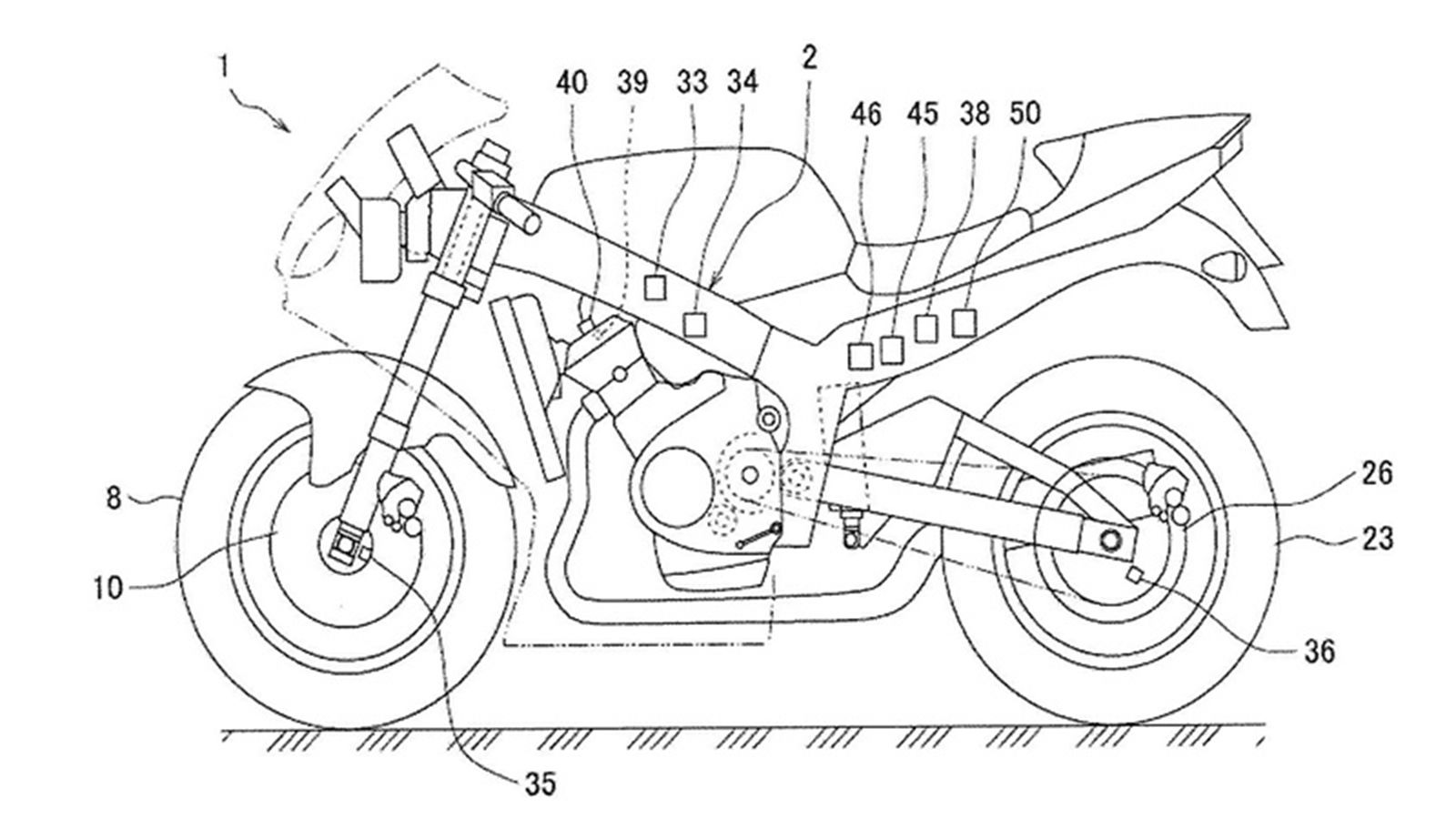 To σχέδιο που φέρεται να απεικονίσει τους αισθητήρες του συστήματος, στην νέα Yamaha R1 2020. 