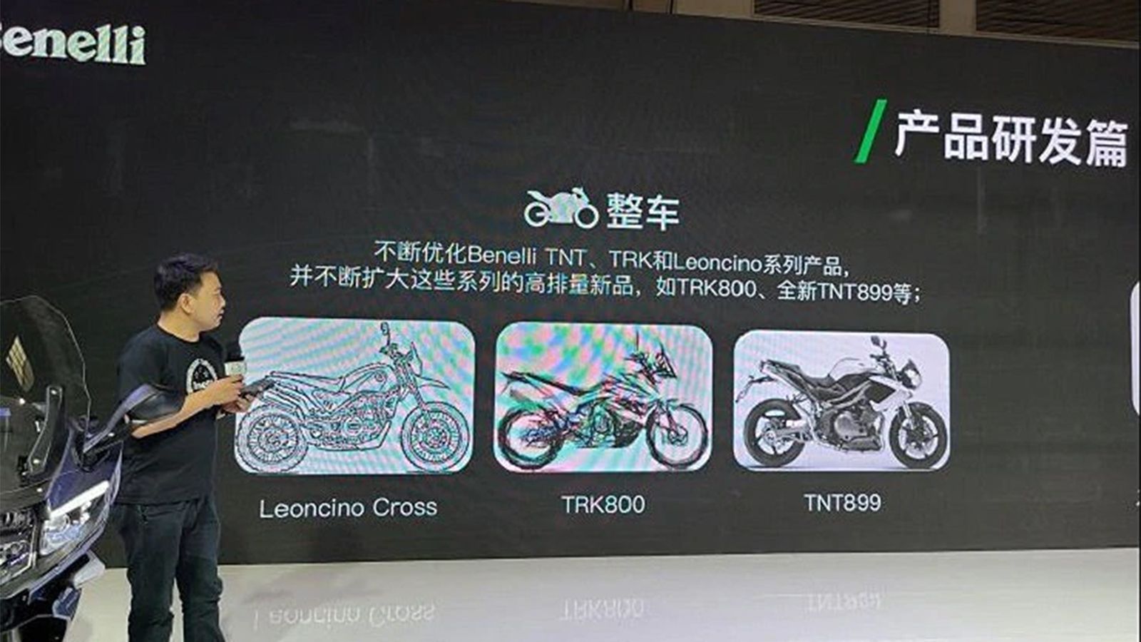 Στιγμιότυπο από την ανακοίνωση των νέων μοντέλων της Benelli, στην CIMA. 
