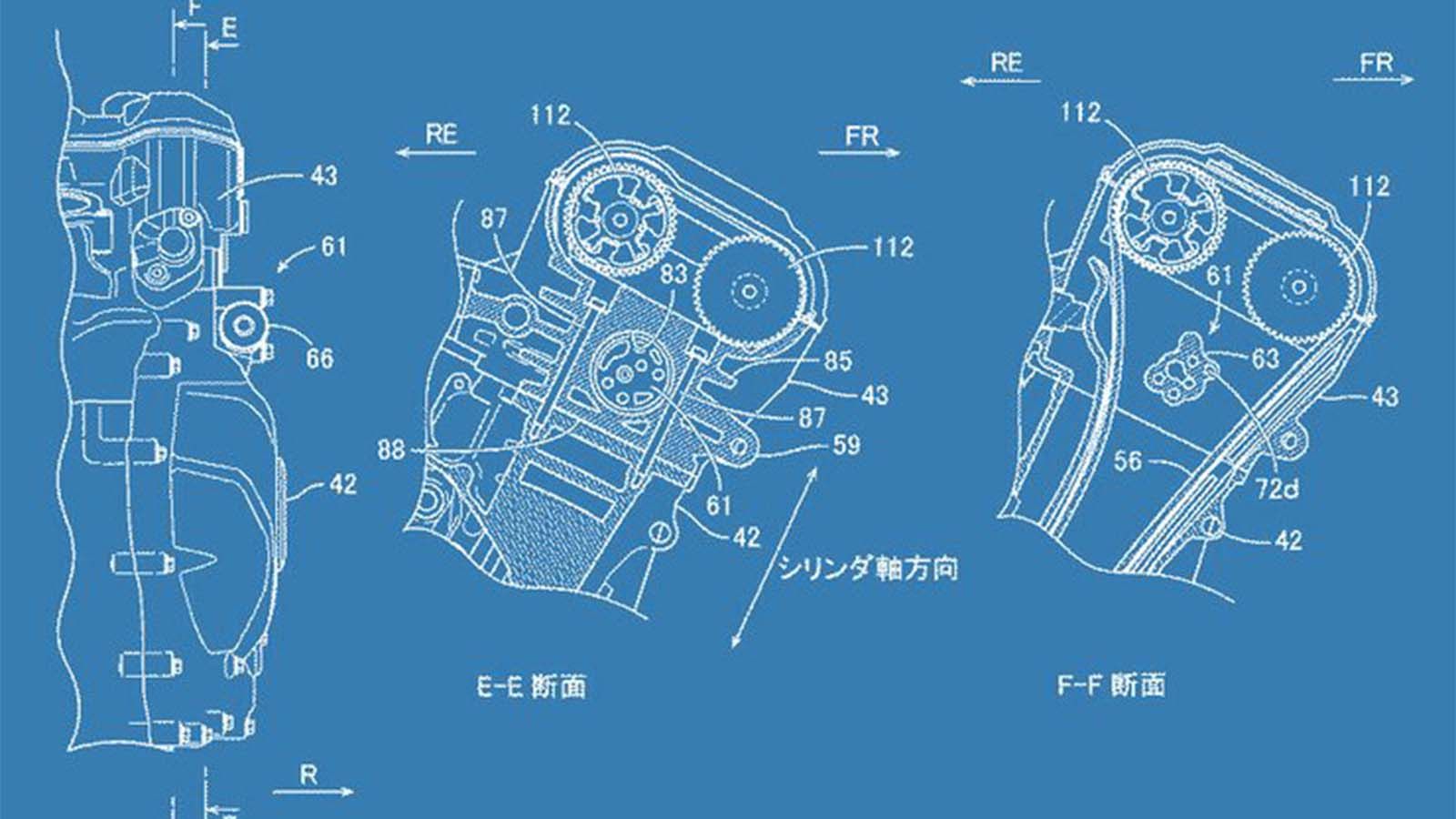 Τα σχέδια που κατατέθηκαν από την Suzuki. Προσέξτε το σύστημα, στην κεφαλή του κινητήρα. 