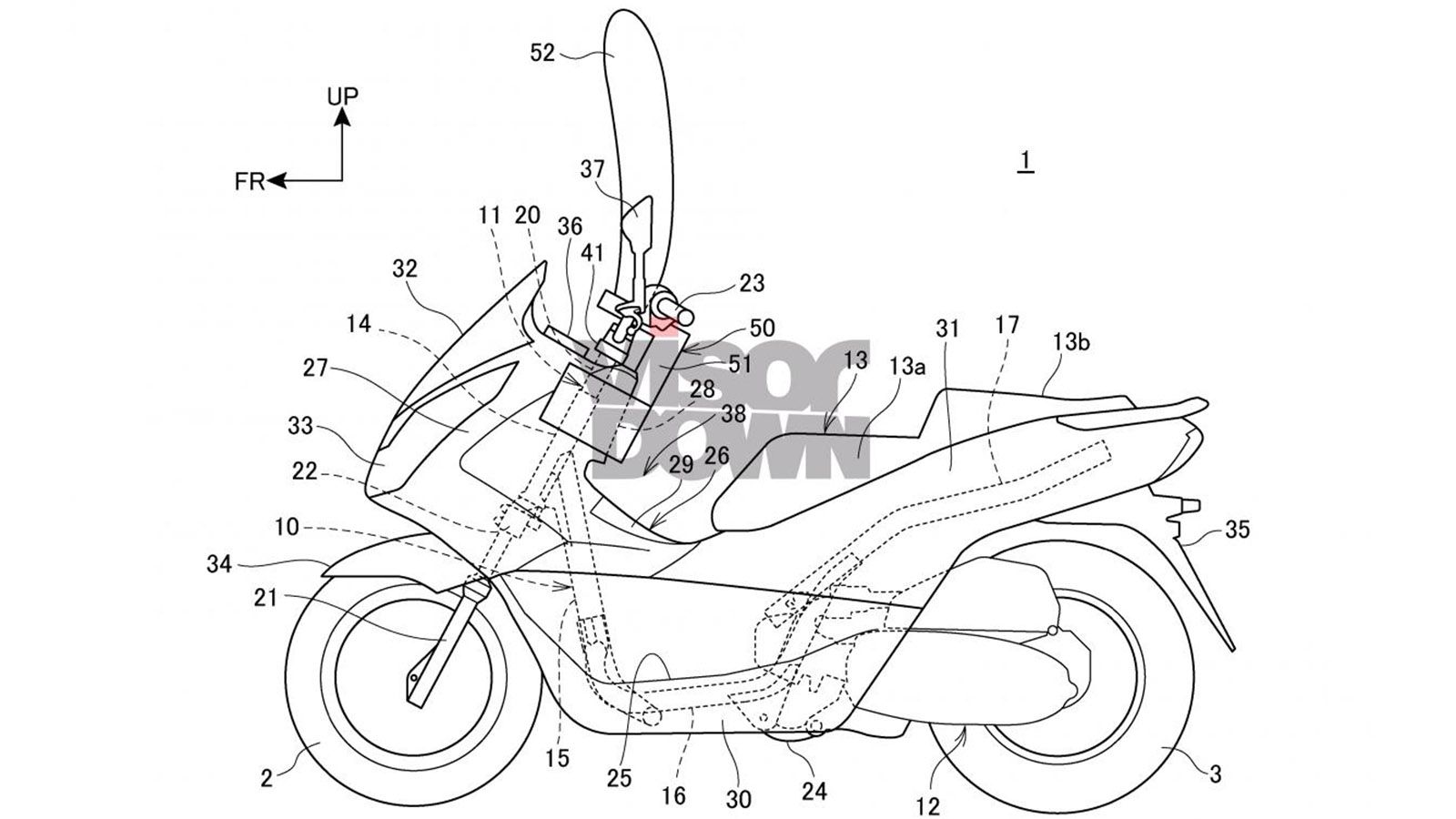 Το ένα εκ των δύο σχεδίων: Ο αερόσακος φαίνεται ξεκάθαρα να πετάγεται μπροστά από τον αναβάτη.