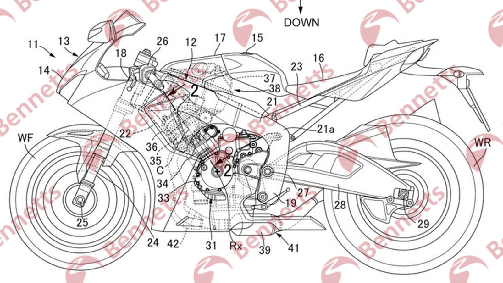 Τμήματα από τα σχέδια της Honda για τον νέο κινητήρα εσωτερικής καύσης με προθάλαμο. 