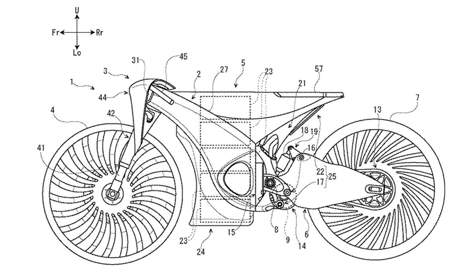 Μερικά από τα σχέδια της πατέντας της Suzuki για την ηλεκτρική μοτοσυκλέτα της.