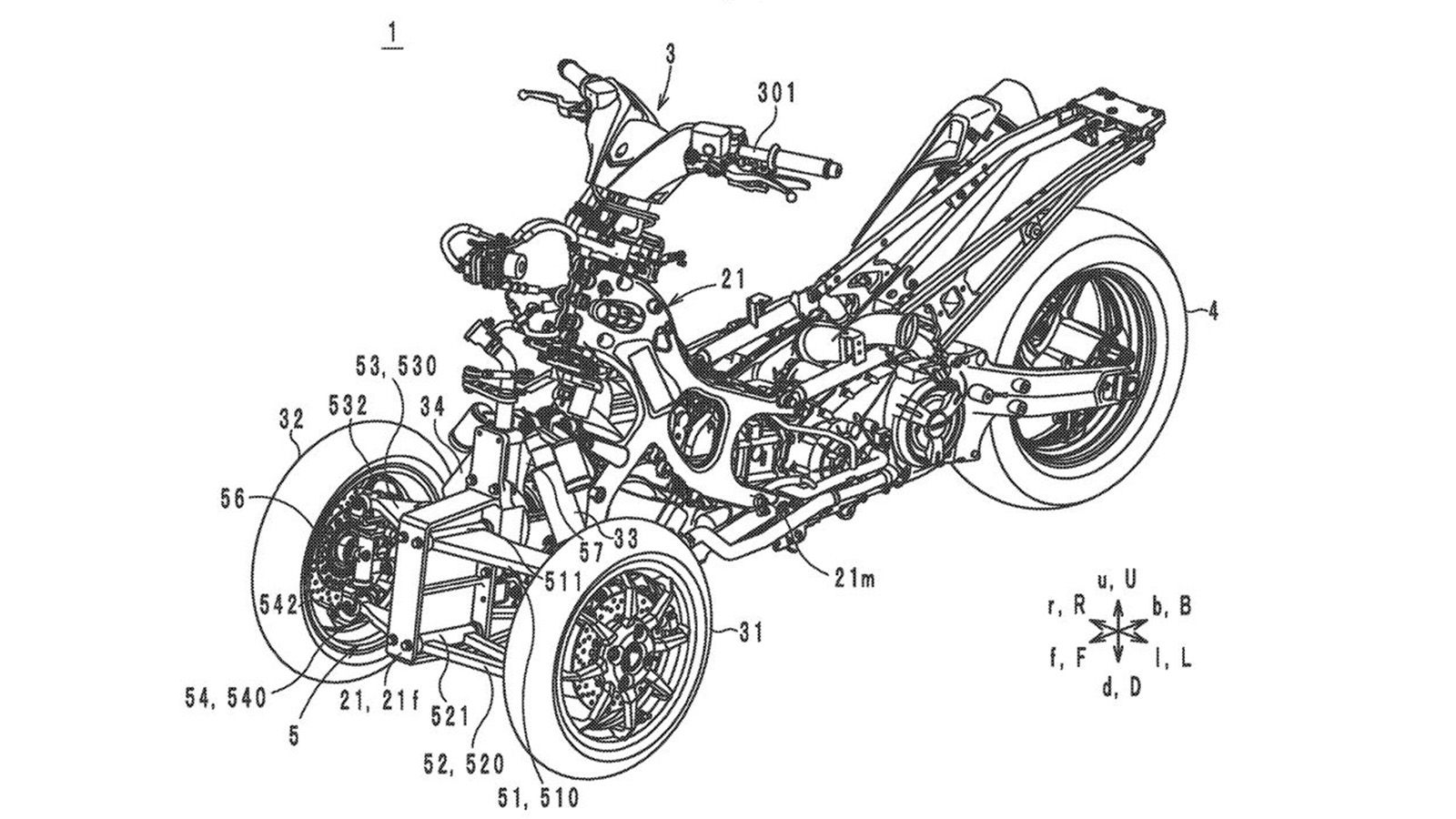 To κύριο σχέδιο που εμφανίζει το νέο μοντέλο της Yamaha. Τα στοιχεία TMAX είναι ιδιαίτερα εμφανή.