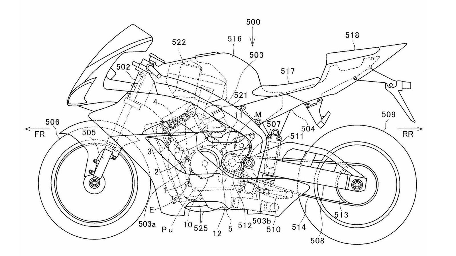 To γενικό σχέδιο της νέας superbike που χρησιμοποιήθηκε στην πατέντα της Honda - Προφανώς, η νέα μοτοσυκλέτα θα είναι διαφορετική στην εμφάνιση.
