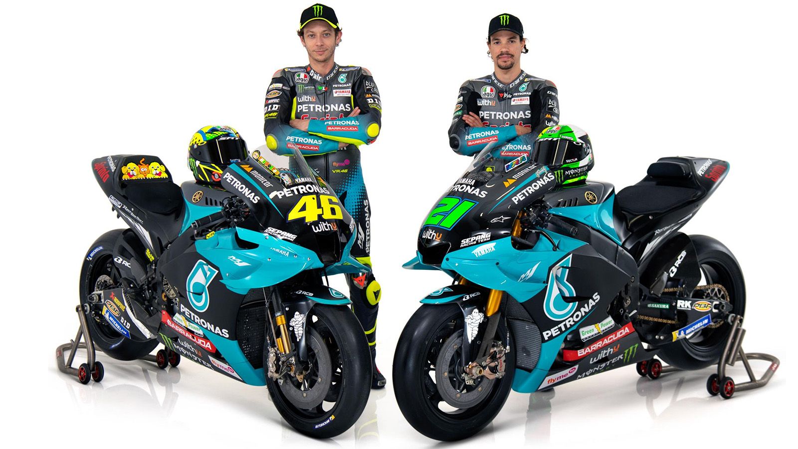 Οι Valentino Rossi και Franco Morbidelli, μπροστά στις αγωνιστικές Yamaha YZR-M1.