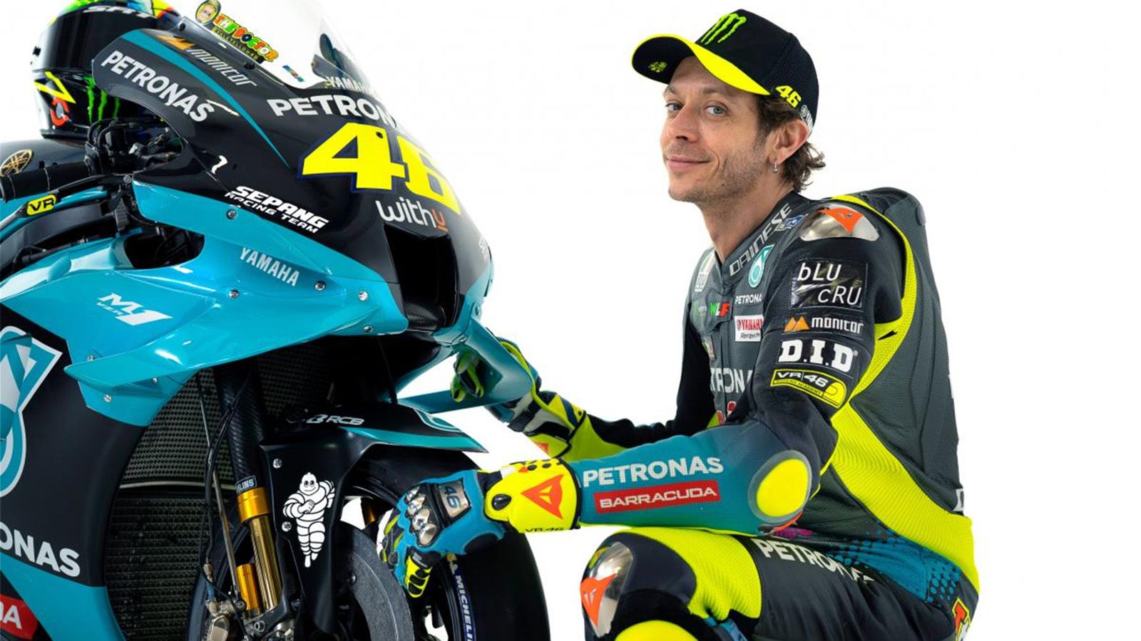 O Valentino Rossi με τα χρώματα και την μοτοσυκλέτα Petronas Yamaha του 2021.