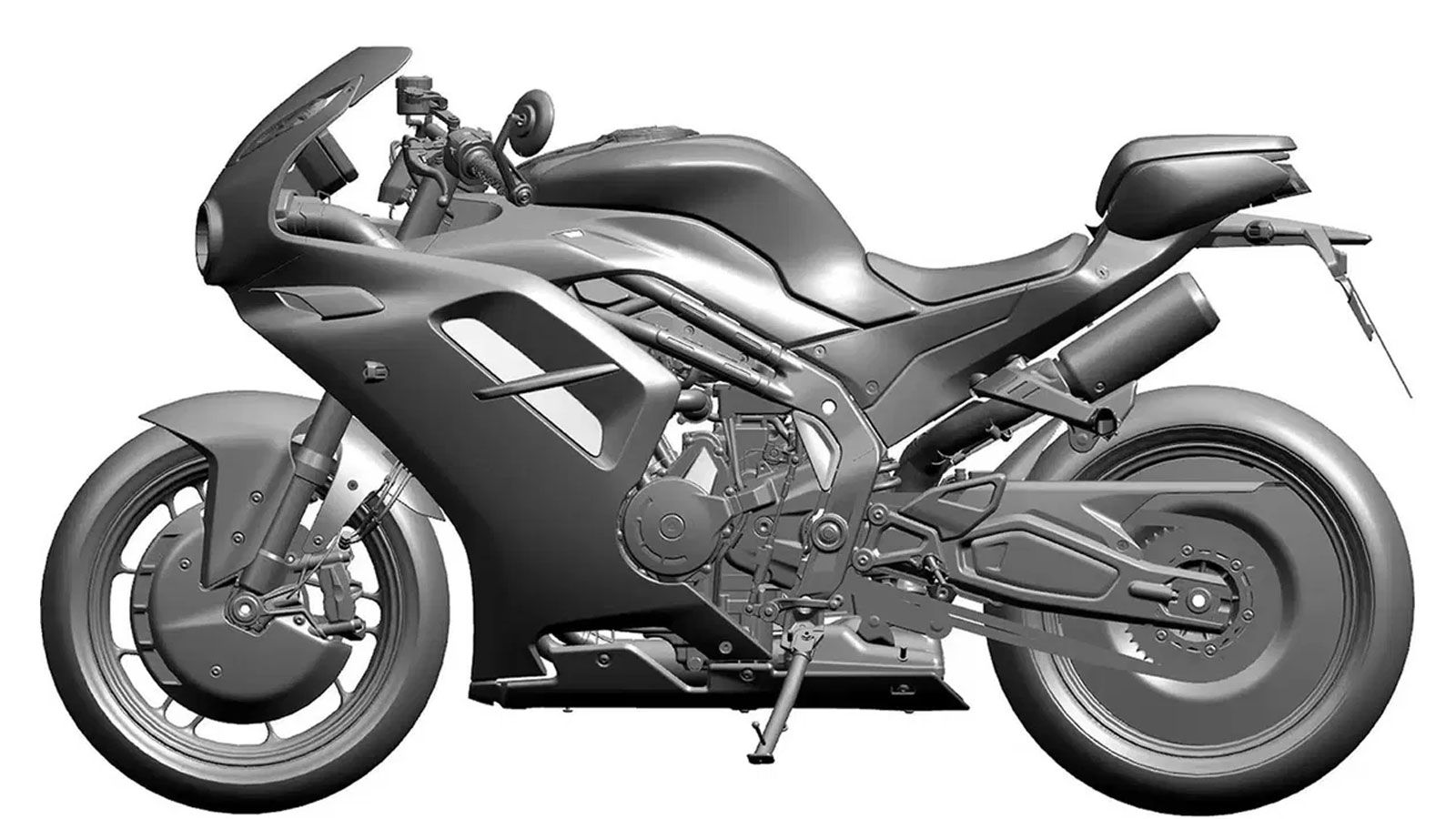 Στο εμπρός μέρος, η δαγκάνα φαίνεται να διατηρείται, όμως ο δίσκος καλύπτεται από ειδικό κάλυμμα αγωνιστικού τύπου MotoGP.