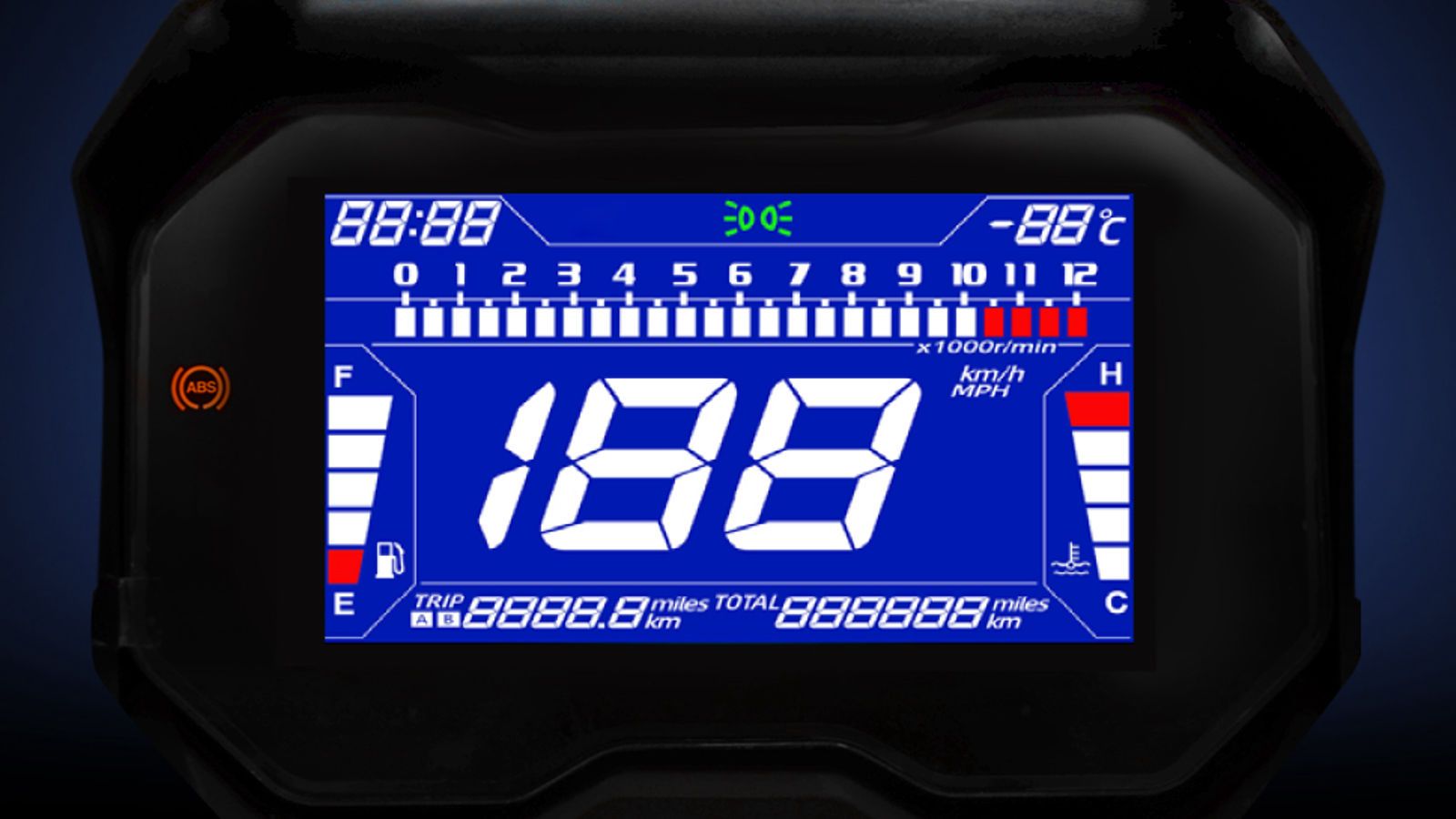 LCD οθόνη 7 ιντσών με όλες τις απαραίτητες και απαιτούμενες πληροφορίες και ενδείξεις