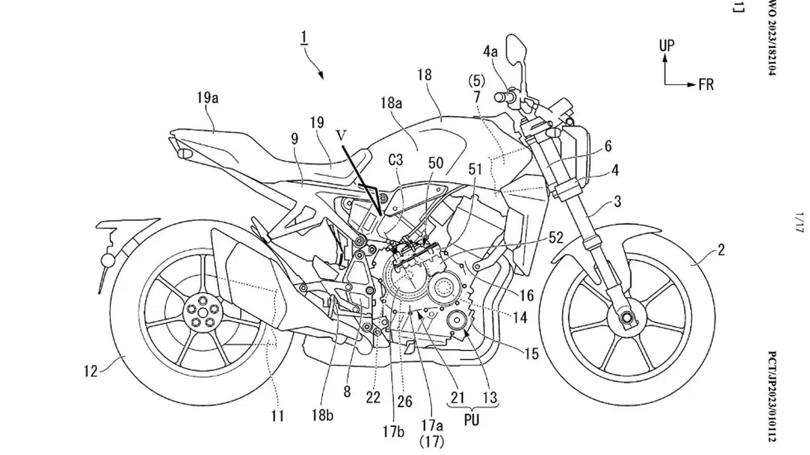 Η εικόνα του μοντέλου, όπως κατατέθηκε στην Ιαπωνική Υπηρεσία Ευρεσιτεχνιών (JPO), απεικονίζει ένα τυπικό CB1000R με το χαρακτηριστικό σύστημα αλλαγής