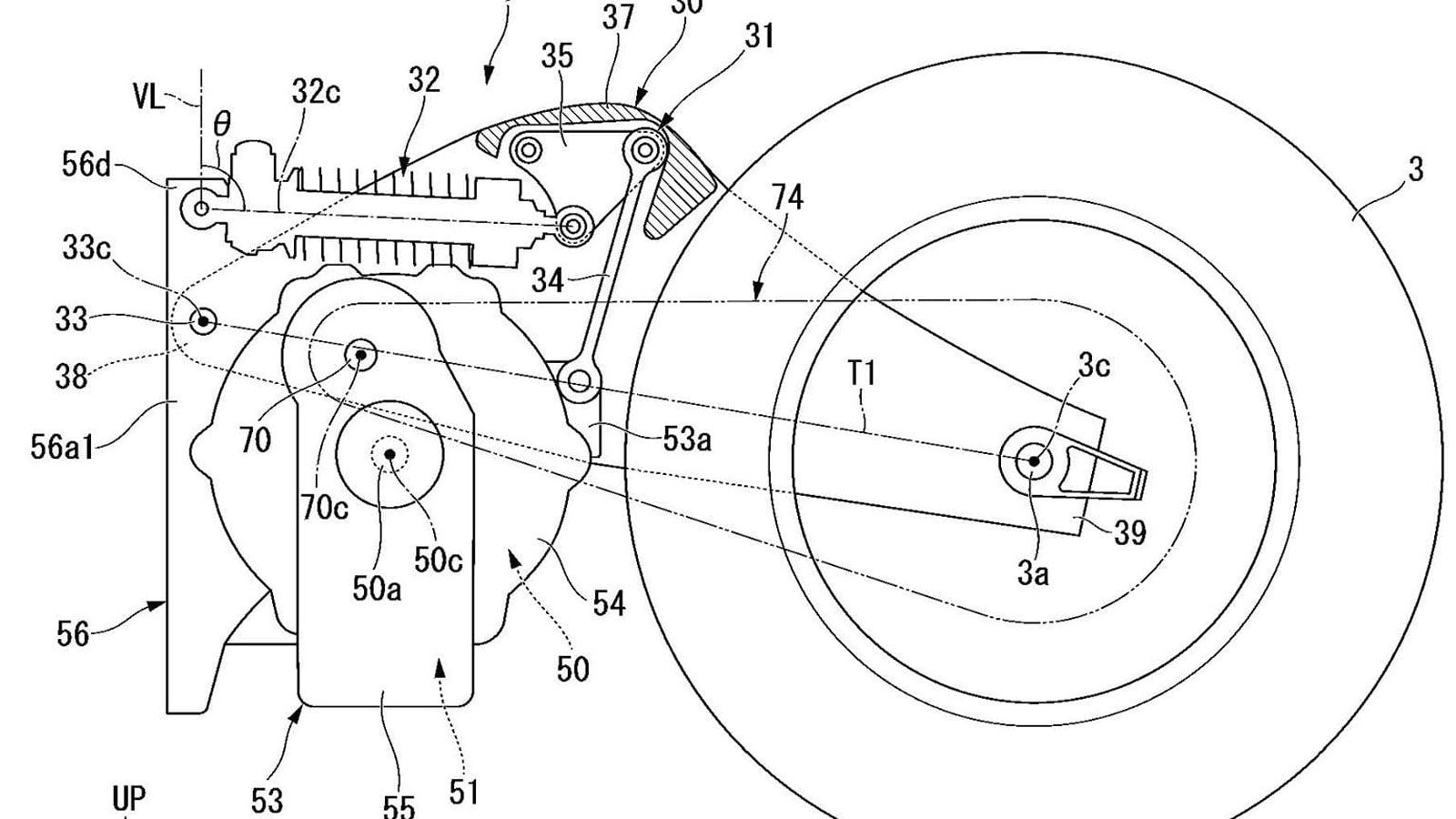 Η Honda πηγαίνει ένα βήμα παραπέρα: η πατέντα περιγράφει μια μονάδα που ενσωματώνει το ψαλίδι, τον κινητήρα και την πίσω ανάρτηση σε ένα ενιαίο σύστημ