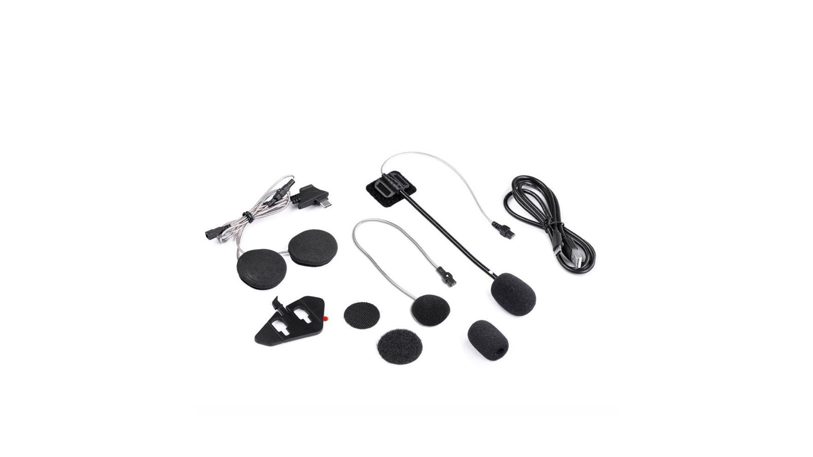 Στη συσκευασία περιλαμβάνονται όλα τα αξεσουάρ για σύνδεση σε κάθε τύπο κράνους (ανοιχτό ή κλειστό) καθώς και ανταλλακτικά.