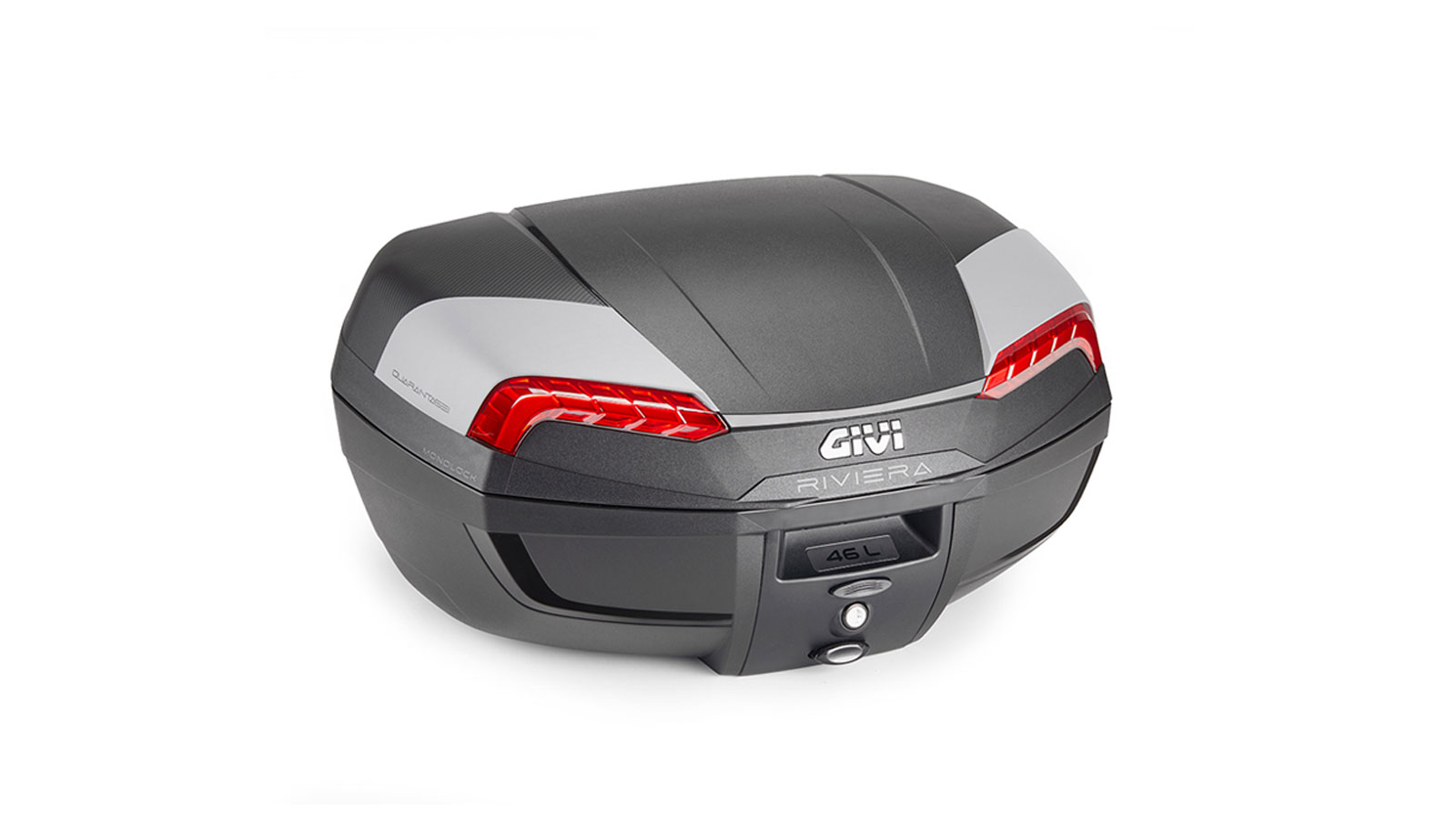 Η κεντρική βαλίτσα Givi Riviera E46N2 46 λίτρων, χωράει άνετα 2 Full Face κράνη. 