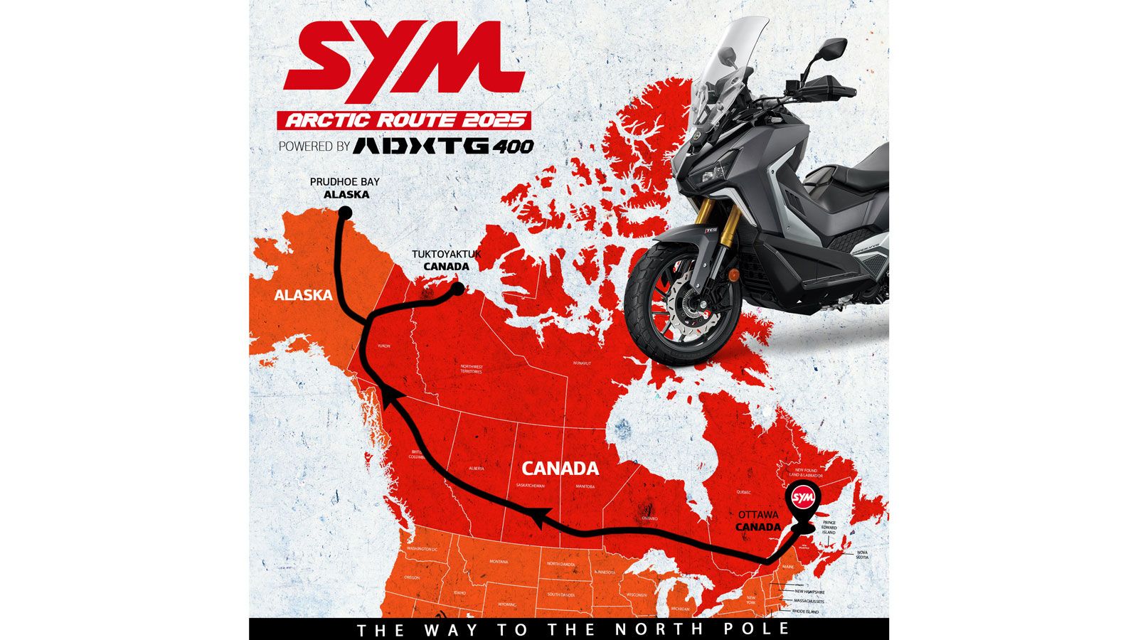Η εκκίνηση δόθηκε στο Μόντρεαλ, όπου έφτασαν αεροπορικώς αναβάτης και scooter, σηματοδοτώντας την έναρξη του SYM Arctic Route 2025.
