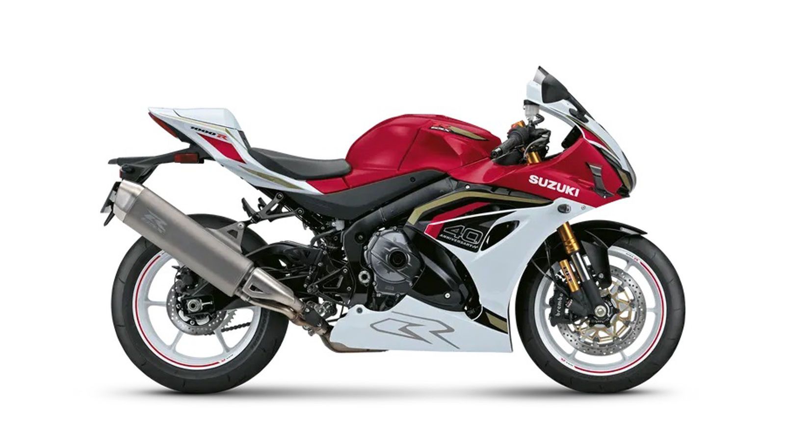 Για να τιμήσει τα 40 χρόνια GSX-R, η Suzuki παρουσίασε τρεις ειδικές εκδόσεις: το διαχρονικό μπλε λευκό, ένα συνδυασμό κόκκινο με λευκό και ένα νοσταλ