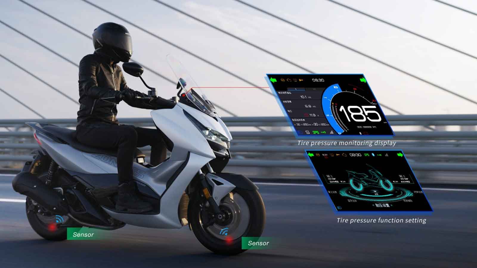 Χάρη στο ενσωματωμένο σύστημα TPMS υψηλής ακρίβειας έχουμε ενδείξεις στην οθόνη 
 για την πίεση και θερμοκρασία των ελαστικών.