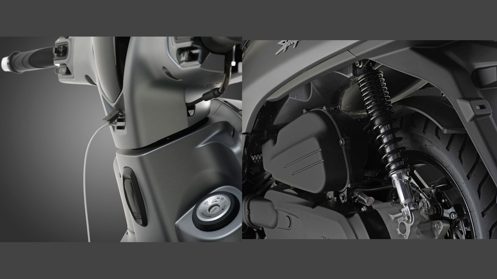 Μπροστά συναντάμε τηλεσκοπικό πιρούνι διαδρομής 100 mm, ενώ το πίσω μέρος εξοπλίζεται με διπλά αμορτισέρ ρυθμιζόμενης προφόρτισης και διαδρομή 78 mm.