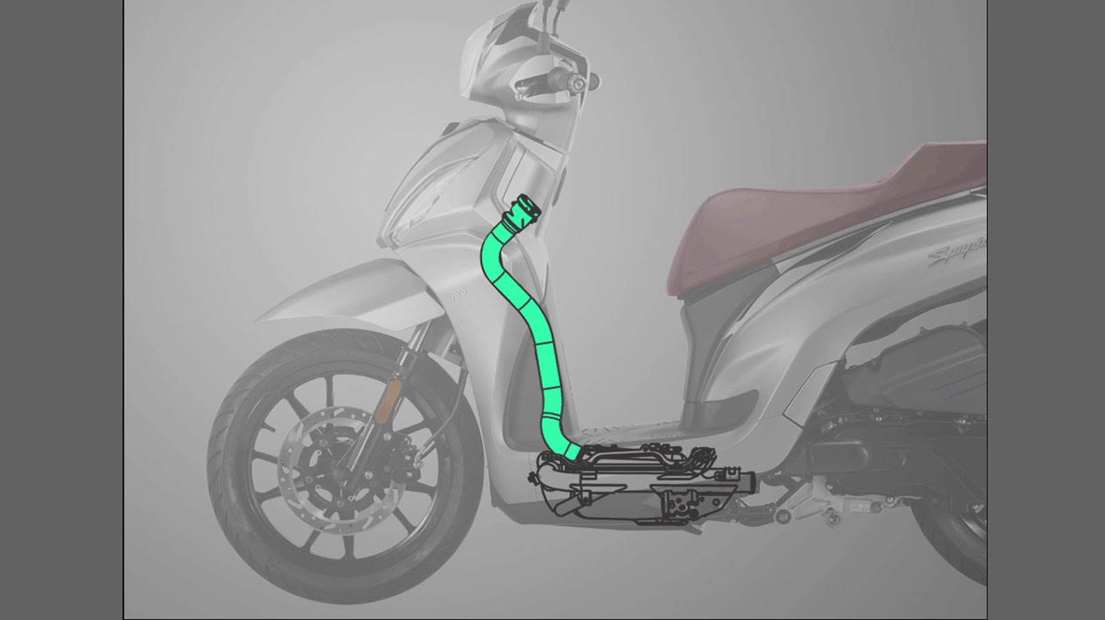 Το Symphony ST 125 ενσωματώνει το σύστημα Anti Lift Engine Hanger System (A.L.E.H.), το οποίο διατηρεί την πίσω ανάρτηση σταθερή κατά την επιτάχυνση, 