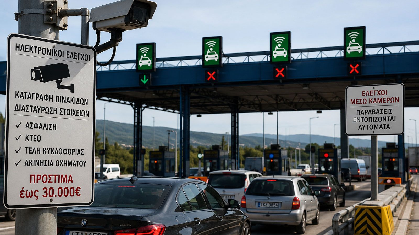 Οι νέες κάμερες αναγνώρισης πινακίδων καταγράφουν κάθε διερχόμενο όχημα και αποστέλλουν τα στοιχεία του σε κεντρικές βάσεις δεδομένων του Δημοσίου. Μέ