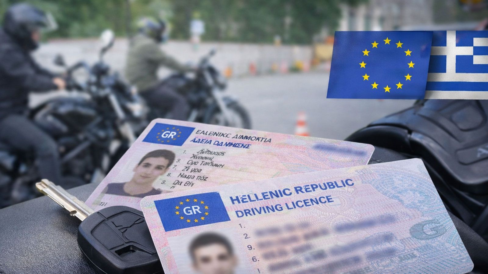 Δίπλωμα οδήγησης ελληνικό και ευρωπαϊκό πάνω σε μοτοσυκλέτες.