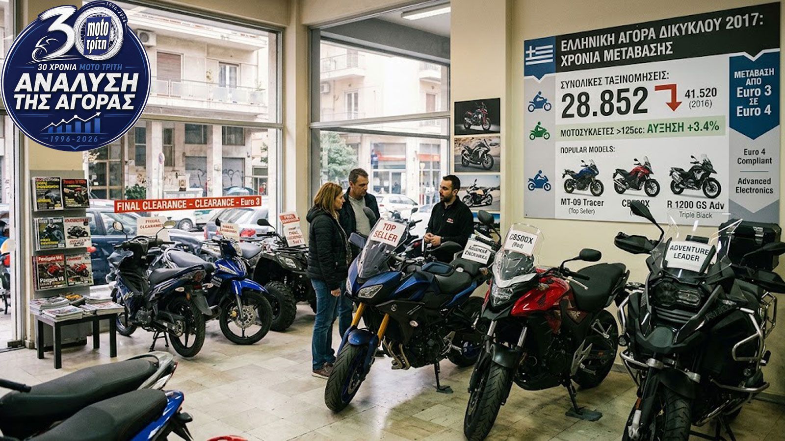 Η αγορά έπεσε 30%, αλλά οι μοτοσυκλέτες άνω των 125 κ.εκ. αυξήθηκαν 3,4%.