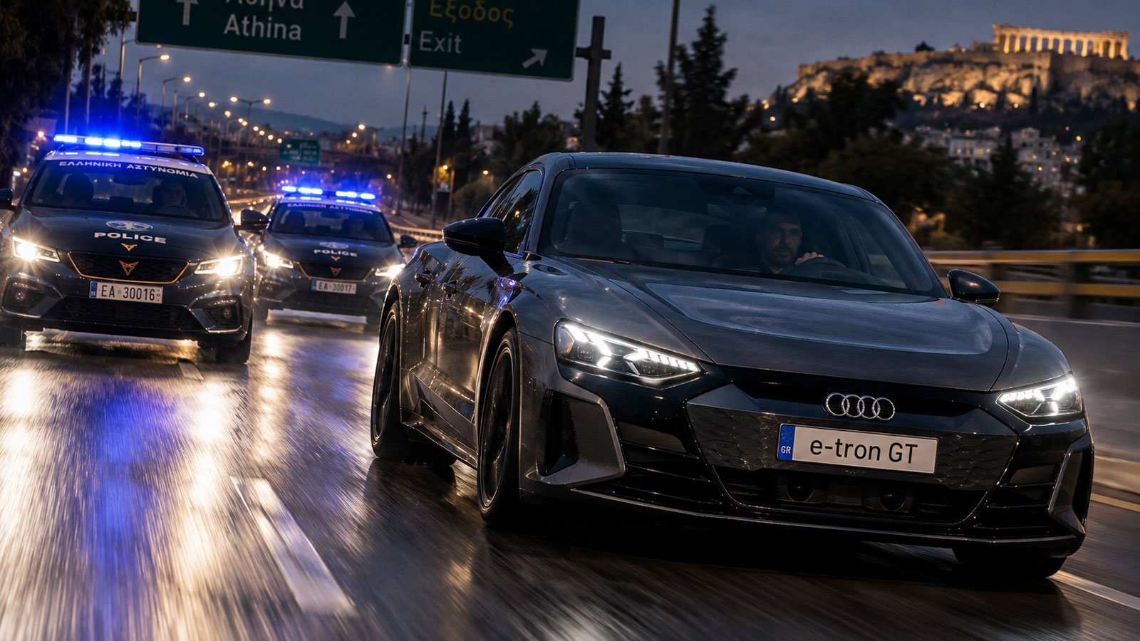 Audi e-tron GT 585 ίππων δυσκόλεψε τα CUPRA Leon VZ των 300 ίππων της ΕΛ.ΑΣ. Audi e-tron GT 585 ίππων δυσκόλεψε τα CUPRA Leon VZ των 300 ίππων της ΕΛ.ΑΣ.