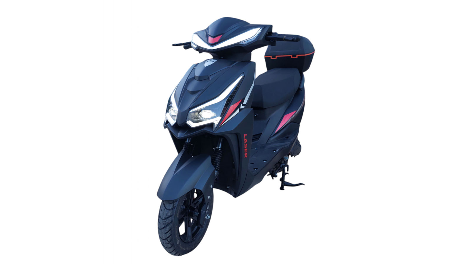 Το E-RIDE LASER-25 εντυπωσιάζει με αιχμηρές γραμμές και επιθετική όψη, θυμίζοντας μικρό GT scooter πόλης. Η ηλεκτρική πρόωση προέρχεται από κινητήρα 72V 2000W τύπου Brushless Hub, ο οποίος περιορίζετα Το E-RIDE LASER-25 εντυπωσιάζει με αιχμηρές γραμμές και επιθετική όψη, θυμίζοντας μικρό GT scooter πόλης. Η ηλεκτρική πρόωση προέρχεται από κινητήρα 72V 2000W τύπου Brushless Hub, ο οποίος περιορίζετα