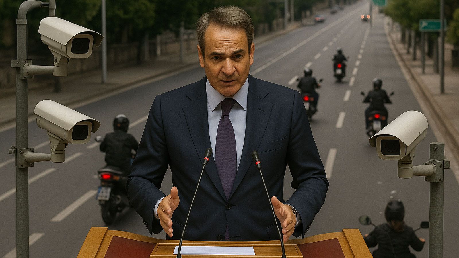 Ο Κυριάκος Μητσοτάκης ανακοίνωσε την τοποθέτηση 1.500 καμερών στο οδικό δίκτυο της Αττικής, κατά την παρουσίασή του για τον νέο Κώδικα Οδικής Κυκλοφορίας (ΚΟΚ) στη Βουλή. Ο Κυριάκος Μητσοτάκης ανακοίνωσε την τοποθέτηση 1.500 καμερών στο οδικό δίκτυο της Αττικής, κατά την παρουσίασή του για τον νέο Κώδικα Οδικής Κυκλοφορίας (ΚΟΚ) στη Βουλή.