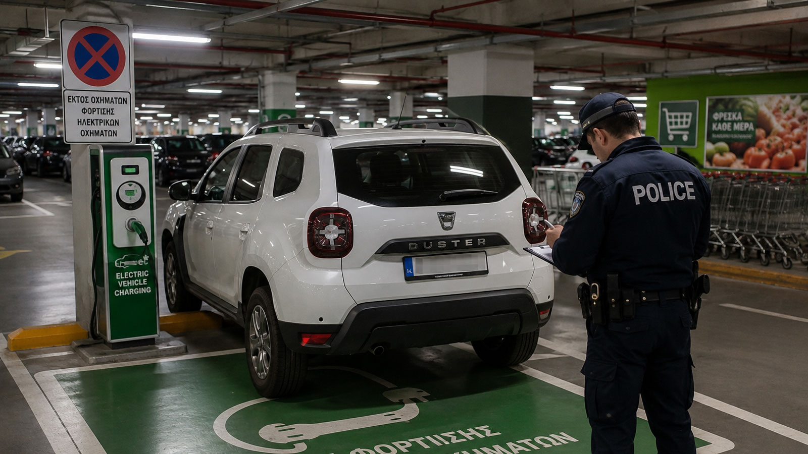 Παράνομη η θέση φόρτισης ακόμη και για ηλεκτρικό που δεν φορτίζει Παράνομη η θέση φόρτισης ακόμη και για ηλεκτρικό που δεν φορτίζει