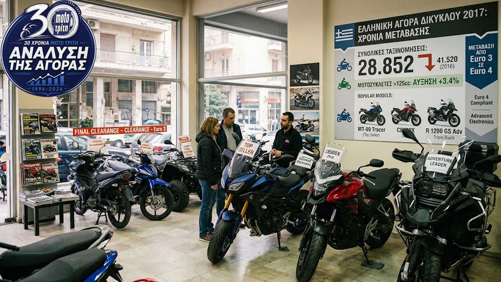 Η αγορά έπεσε 30%, αλλά οι μοτοσυκλέτες άνω των 125 κ.εκ. αυξήθηκαν 3,4%.