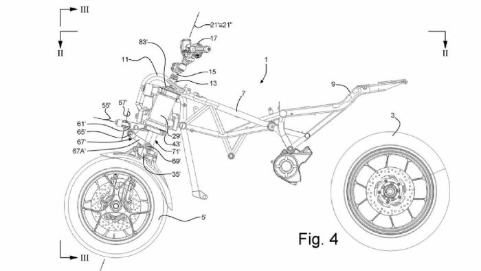 Μερικά από τα σχέδια της Aprilia για την τρίτροχη μοτοσυκλέτα. 