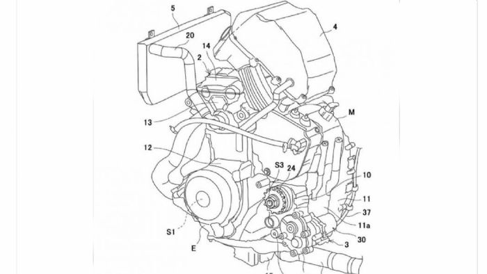 Το γενικότερο σχέδιο του κινητήρα σε συνδυασμό με το μοτέρ - ο ηλεκτρικός κινητήρας φαίνεται με το γράμμα Μ. 