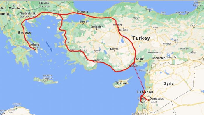 O χάρτης της διαδρομής του οδοιπορικού. 