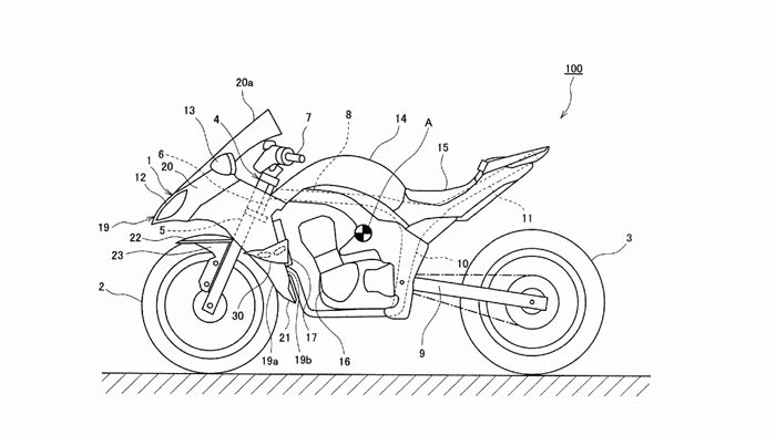 Σχήμα σφήνας, που προφανώς εξυπηρετεί αεροδυναμικούς σκοπούς, για την μοτοσικλέτ Σχήμα σφήνας, που προφανώς εξυπηρετεί αεροδυναμικούς σκοπούς, για την μοτοσικλέτα της Kawasaki.