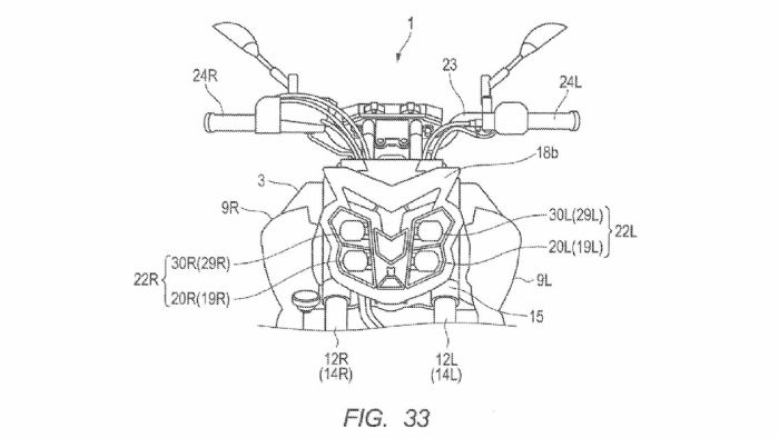 Τα σχέδια που δείχνουν την νέα μάσκα και το φωτιστικό σώμα για το Yamaha MT-07. 