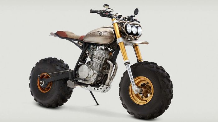 Η μπροστά όψη της μοτοσικλέτας. Διακρίνεται το κορυφαίο πιρούνι και οι εκτεταμένες στιλιστικές ακρότητες! 