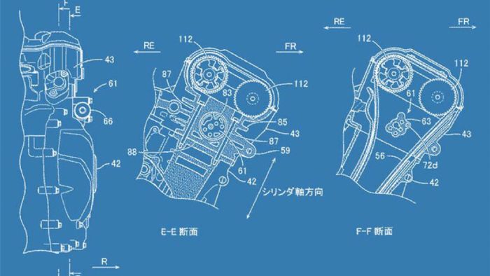 Τα σχέδια που κατατέθηκαν από την Suzuki. Προσέξτε το σύστημα, στην κεφαλή του κινητήρα. 