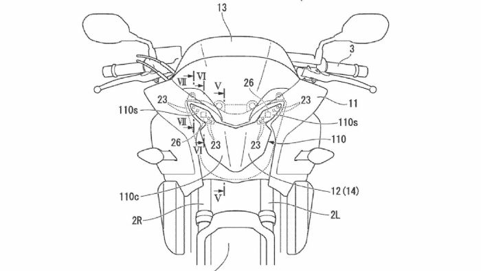 Σχέδιο από την πατέντα της Honda: Οι κάμερες έχουν τον αριθμό 26 και είναι τοποθ Σχέδιο από την πατέντα της Honda: Οι κάμερες έχουν τον αριθμό 26 και είναι τοποθετημένες δεξιά και αριστερά του φαναριού.