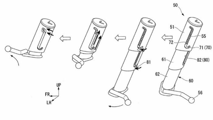 Τα σχέδια της Honda για τον νέο τύπο σταντ. Η τηλεσκοπική του λειτουργία είναι προφανής. 