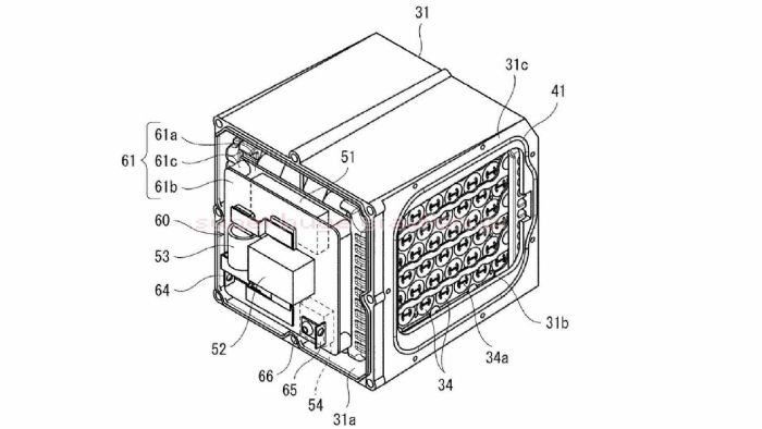 Δύο από τα σχέδια της Kawasaki για την μπαταρία της υβριδικής της μοτοσυκλέτας. 