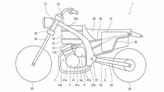 To σχέδιο της Kawasaki για την υποτιθέμενη υβριδική μοτοσυκλέτα. 