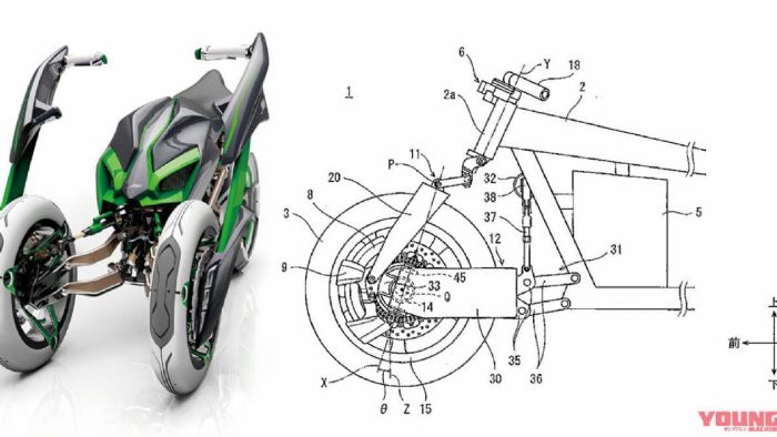 Τα σχέδια που φαίνεται να απεικονίζουν την νέα πατέντα της Kawasaki. 