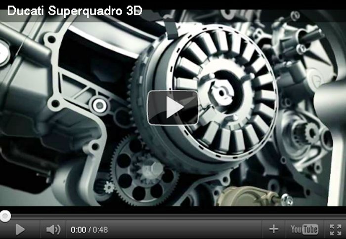 Το βίντεο δείχνει μια ψηφιακά επεξεργασμένη συναρμολόγηση του Superquadro κινητήρα της Ducati.