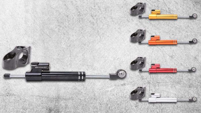 Σε πολλά χρώματα και με διαφορετικές διαδρομές τα σταμπιλιζατέρ της Racing Boy γ Σε πολλά χρώματα και με διαφορετικές διαδρομές τα σταμπιλιζατέρ της Racing Boy για να ταιριάζουν απόλυτα με τη μοτοσικλέτα σας.