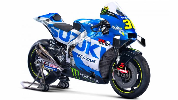 Οι αγωνιστικές Suzuki GSX-RR 2021 των Joan Mir (36) και Alex Rins (42). Οι αγωνιστικές Suzuki GSX-RR 2021 των Joan Mir (36) και Alex Rins (42).